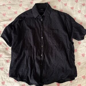 Madewell Black Cropped Button-Up Blouse with pockets
